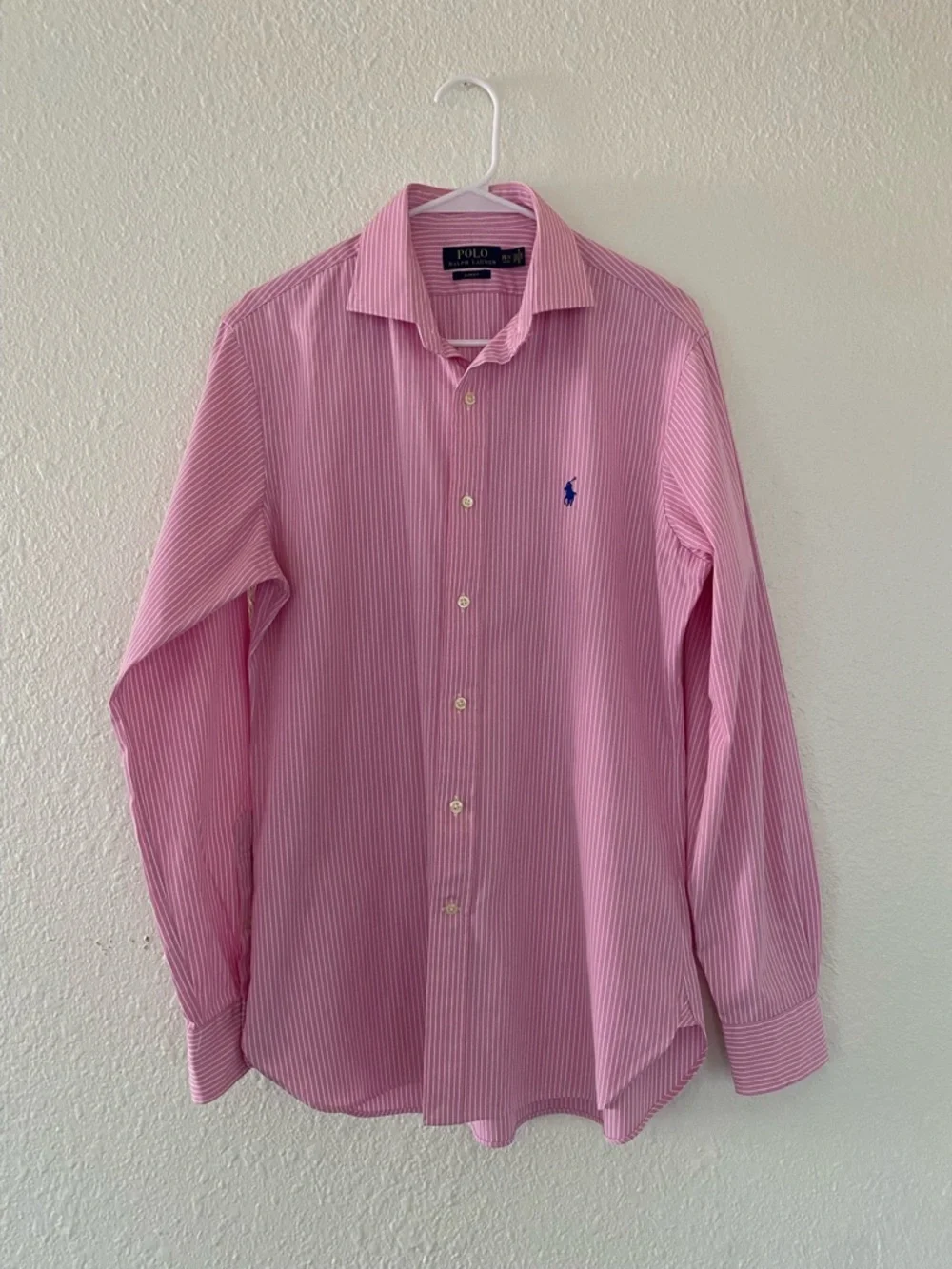 Polo by Ralph Lauren Pink and White Striped Cotton Long sleeve Dress Shirt